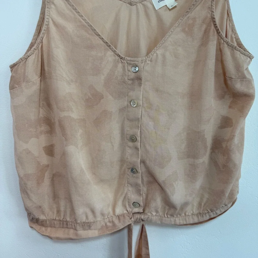 Cloth & Stone Anthropologie Tie Front Tank Top L Tencel Blush Tonal Animal Print